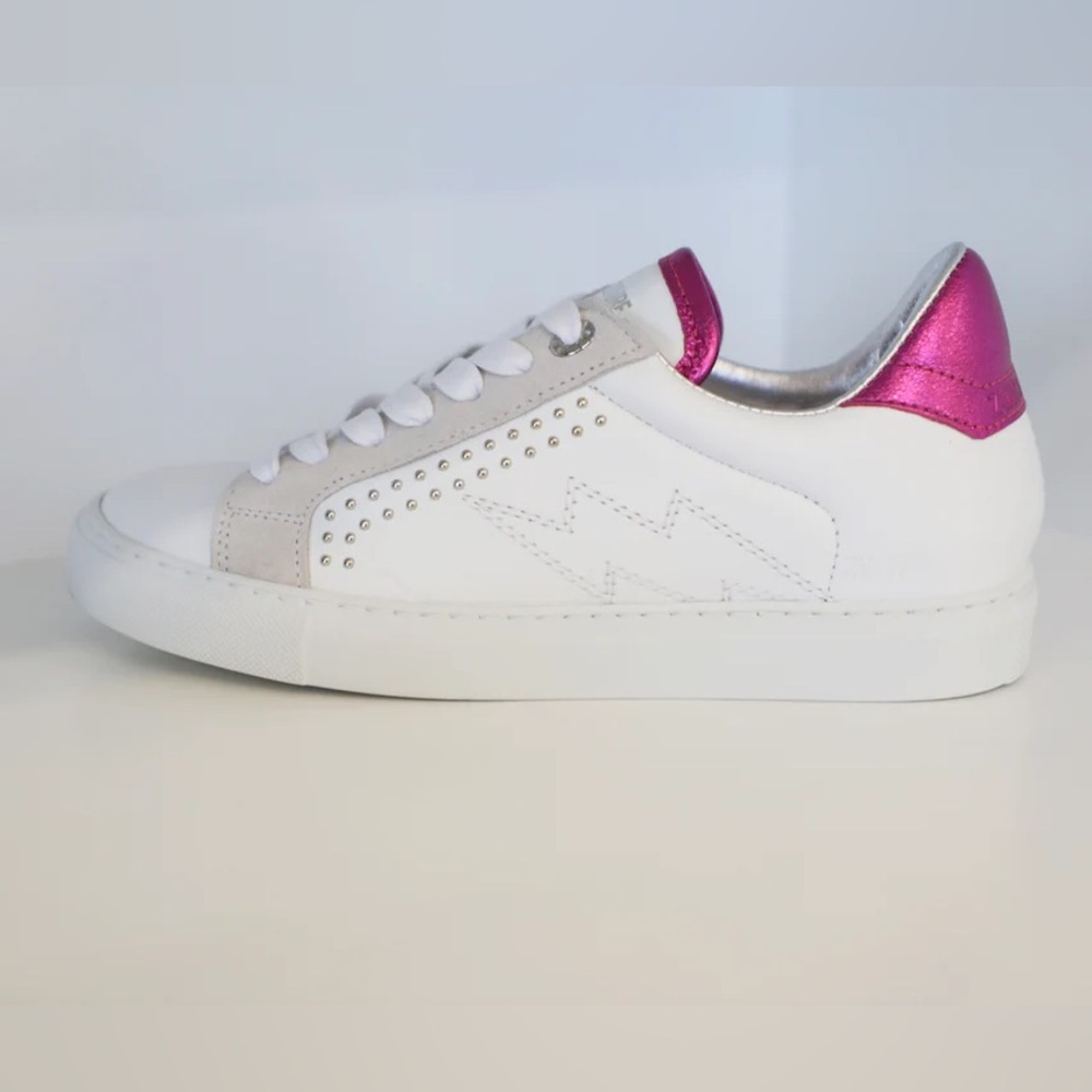 White Leather Women’s Sneaker with Pink Metallic Heel